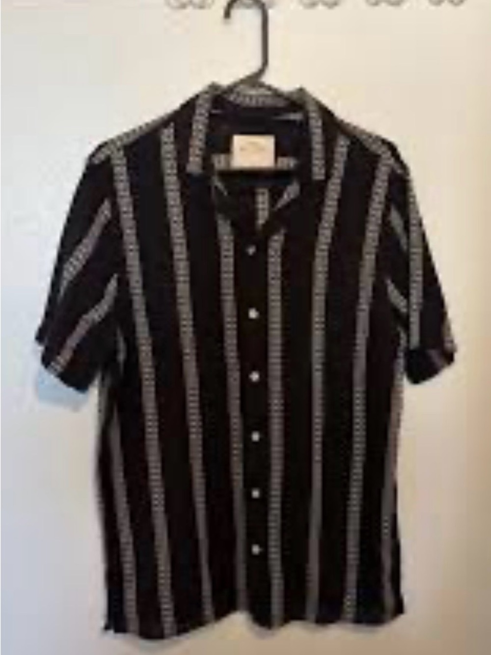 Hollister Black Shirt with White Vertical Stripe Pattern